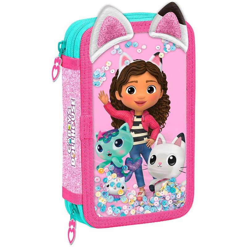 Gabby's Dollshouse Kids Filled Pencil Case with Pencils, Ruler, Rubber, Pencil Sharpener, Markers