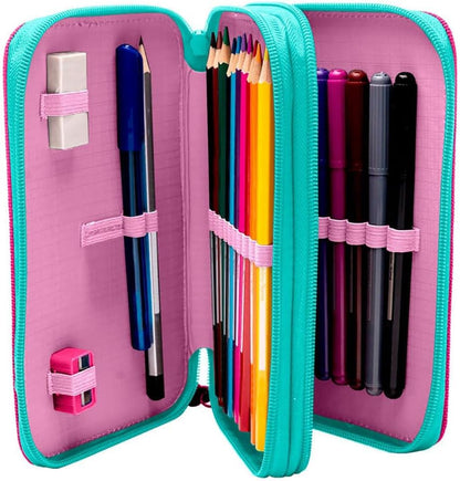 Gabby's Dollshouse Kids Filled Pencil Case with Pencils, Ruler, Rubber, Pencil Sharpener, Markers