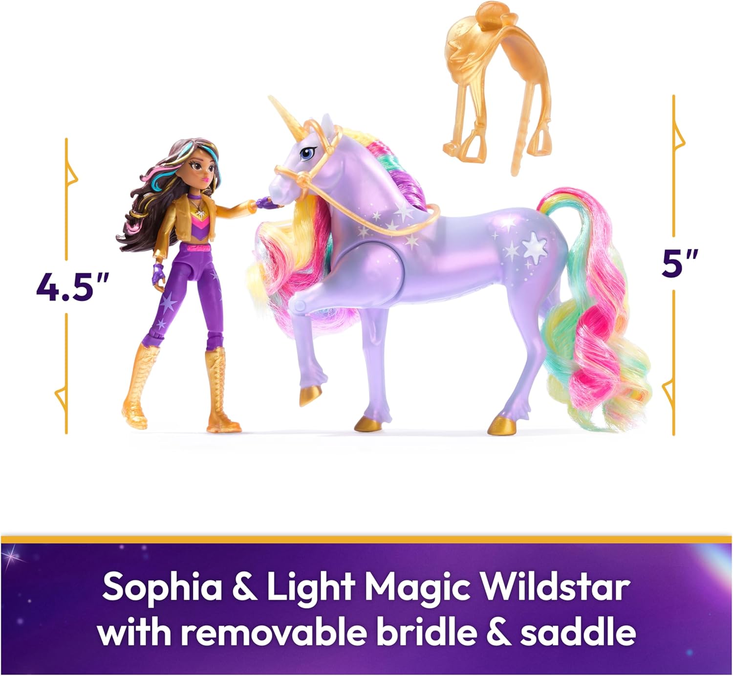 Unicorn Academy, Sophia & Light Magic Wildstar with Rainbow Light-up Effects, 2 Riding Accessories, Dolls and Unicorn Toys for Girls Aged 4 and up
