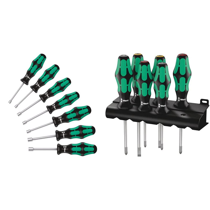 Wera 395 HO/7 SM Kraftform Hollow Shaft Nutspinner set, 7pc, 05029510001 & Kraftform 300 Screwdriver Set 6 Piece