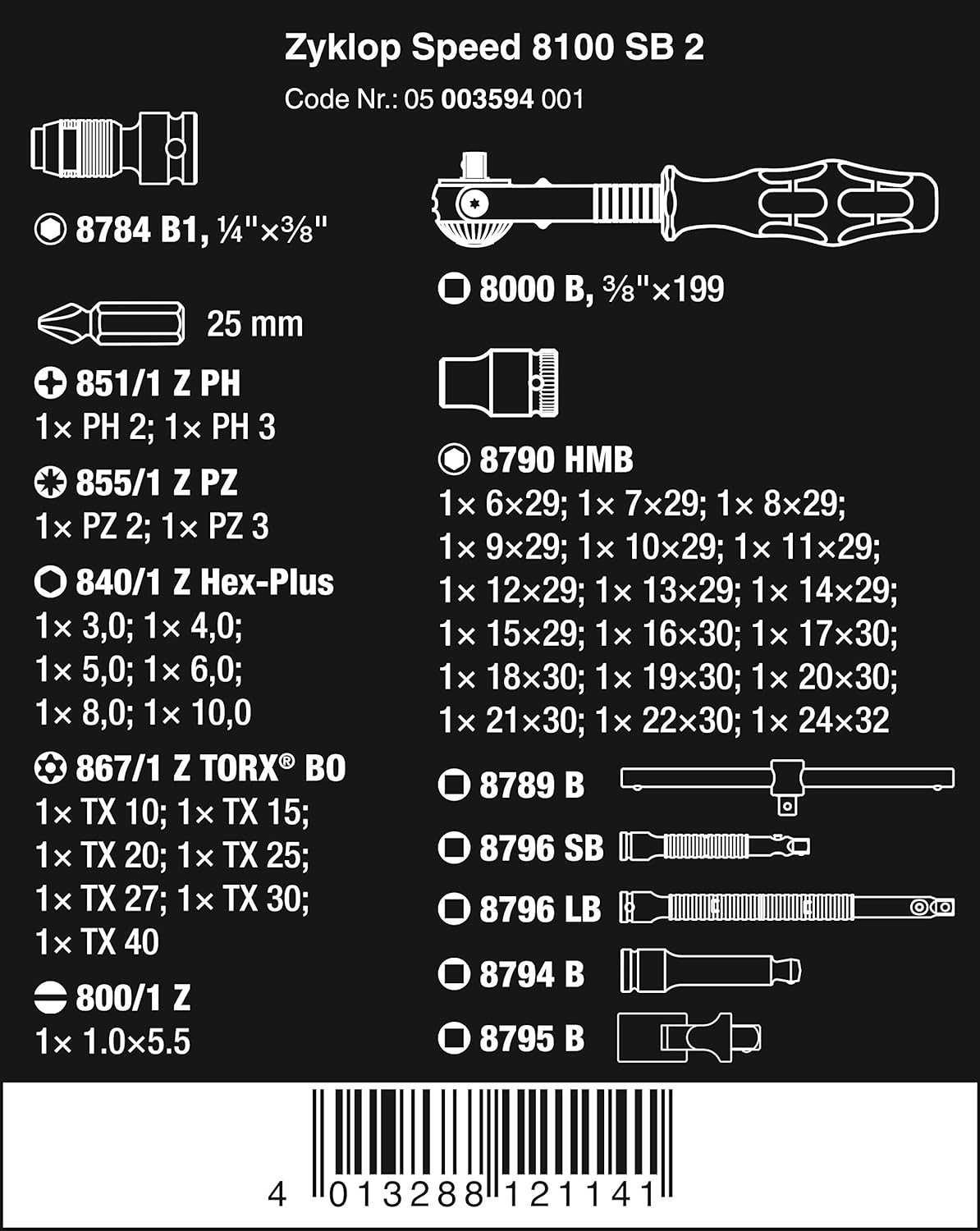 Wera 8100 SB 2 Zyklop Speed Ratchet, Sockets, Bits and Accessories Set, 3/8" Drive, 43PC, 05003594001 & Tool-Check Plus Mini Bit Ratchet, Socket, Screwdriver & Bit Set, 39pc, 05056490001