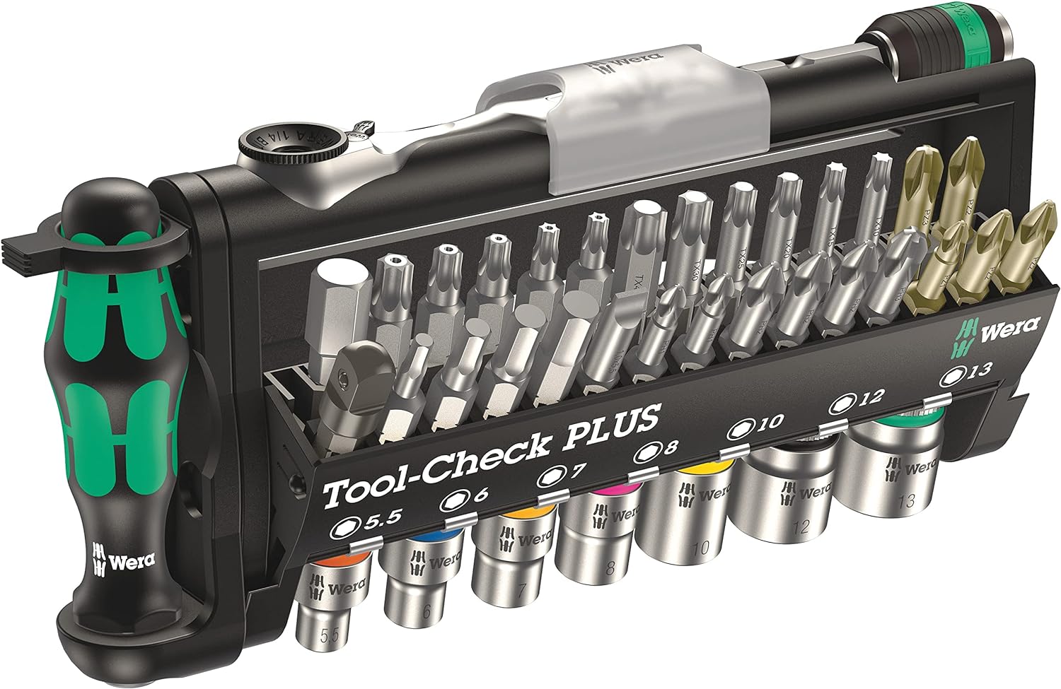 Wera 8100 SB 2 Zyklop Speed Ratchet, Sockets, Bits and Accessories Set, 3/8" Drive, 43PC, 05003594001 & Tool-Check Plus Mini Bit Ratchet, Socket, Screwdriver & Bit Set, 39pc, 05056490001