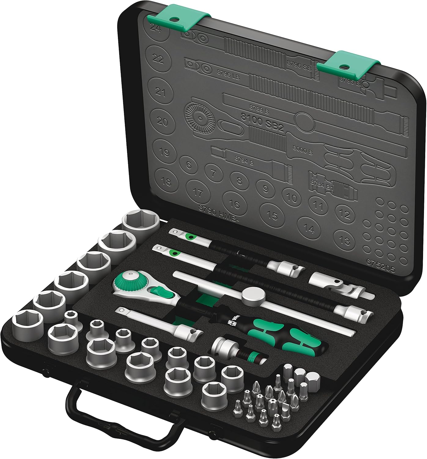 Wera 8100 SB 2 Zyklop Speed Ratchet, Sockets, Bits and Accessories Set, 3/8" Drive, 43PC, 05003594001 & Tool-Check Plus Mini Bit Ratchet, Socket, Screwdriver & Bit Set, 39pc, 05056490001