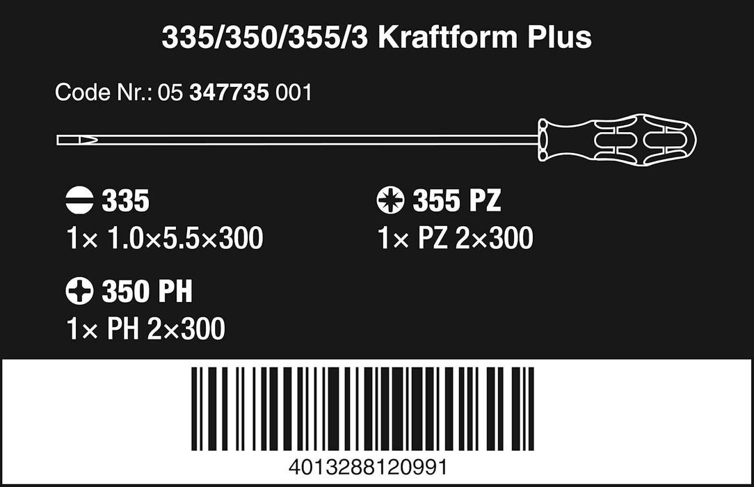 Wera 105631 Kraftform 14 Piece Big Pack 1000v VDE Screwdriver Set & 335/350/355/3 Kraftform Plus Extra-Long Screwdriver Set, PH/PZ/SL, 3pc, 05347735002