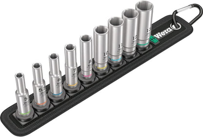 Wera Zyklop Speed 8100 SA All-in Ratchet Set, 1/4" Drive, Metric, 42pc, 05003755001 & Belt A Deep 1 Socket Set of 9 Metric 1/4in Drive