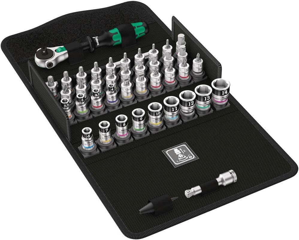 Wera Zyklop Speed 8100 SA All-in Ratchet Set, 1/4" Drive, Metric, 42pc, 05003755001 & Belt A Deep 1 Socket Set of 9 Metric 1/4in Drive