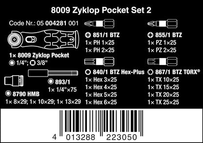 Wera 05004281001 8009 Zyklop Pocket Set 2, Ratchet Set, 18 Pieces Black-Green & Tool-Check Plus Mini Bit Ratchet, Socket, Screwdriver & Bit Set, 39pc, 05056490001