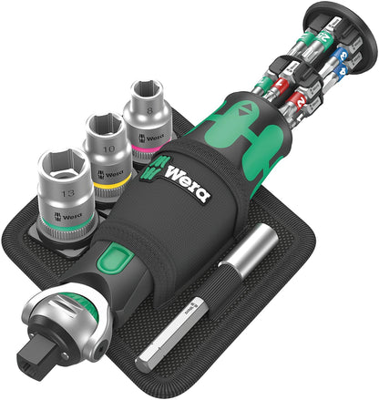 Wera 05004281001 8009 Zyklop Pocket Set 2, Ratchet Set, 18 Pieces Black-Green & Tool-Check Plus Mini Bit Ratchet, Socket, Screwdriver & Bit Set, 39pc, 05056490001