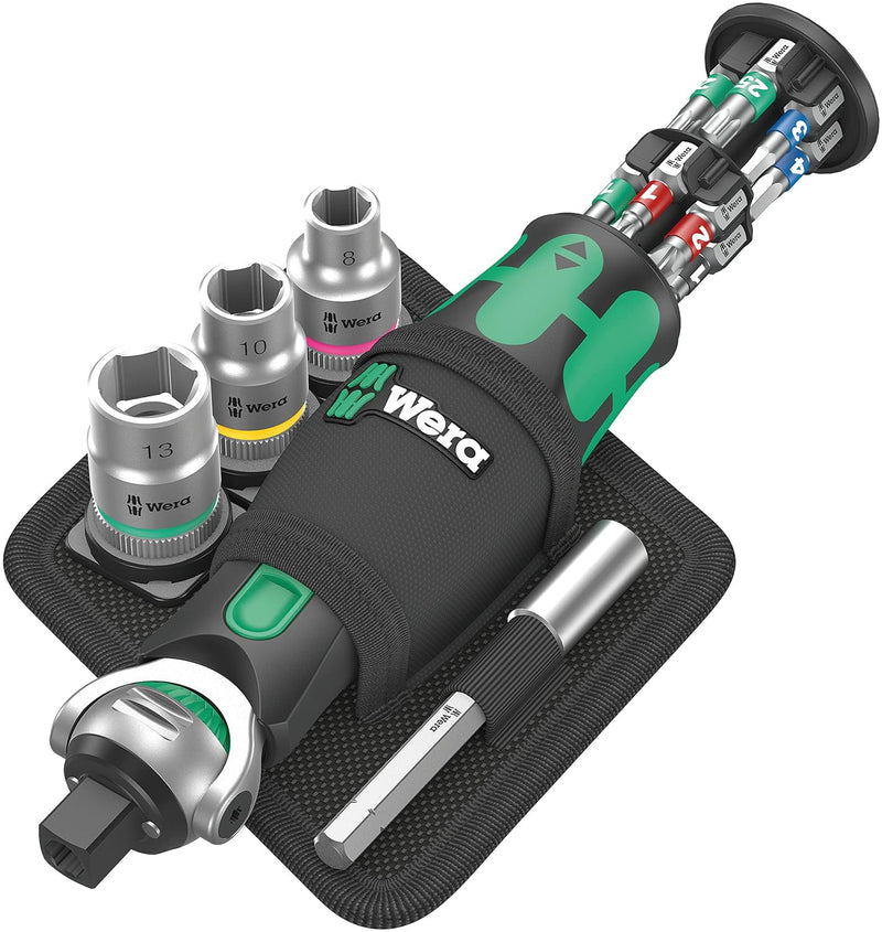 Wera 05004281001 8009 Zyklop Pocket Set 2, Ratchet Set, 18 Pieces Black-Green & Tool-Check Plus Mini Bit Ratchet, Socket, Screwdriver & Bit Set, 39pc, 05056490001
