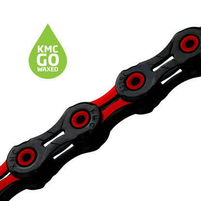 KMC DLC 11 Black/Red Waxed 118L chain
