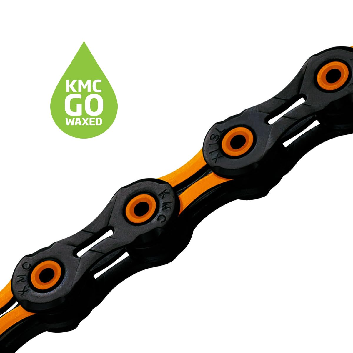 KMC DLC 11 Black/Orange Waxed 118L chain