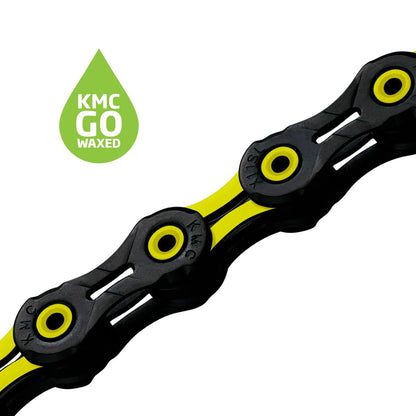 KMC DLC 11 Black/Yellow Waxed 118L chain