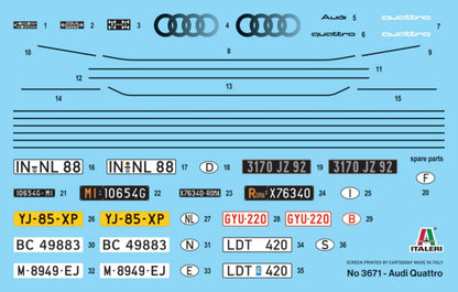 ITALERI 3671 Audi Quattro, Kit Modellino in Plastica da Montare. Scala 1:24 (Skill 2