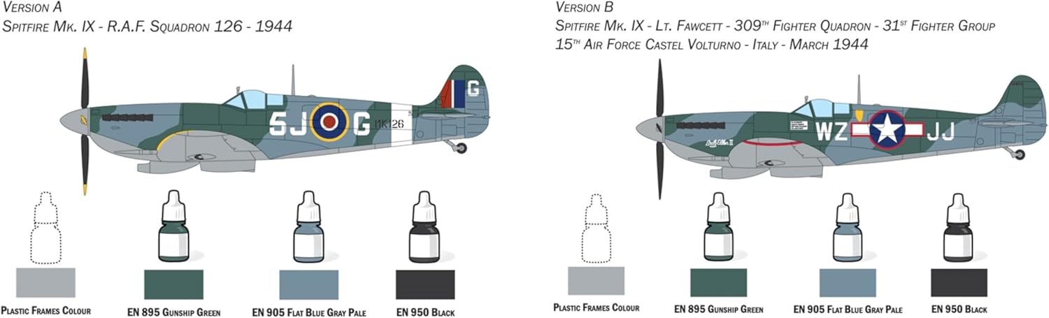 Italeri 72007 Spitfire Mk.IX, Scala 1:72, Plastic Full Model Kit/Modello in plastica da montare con accessori