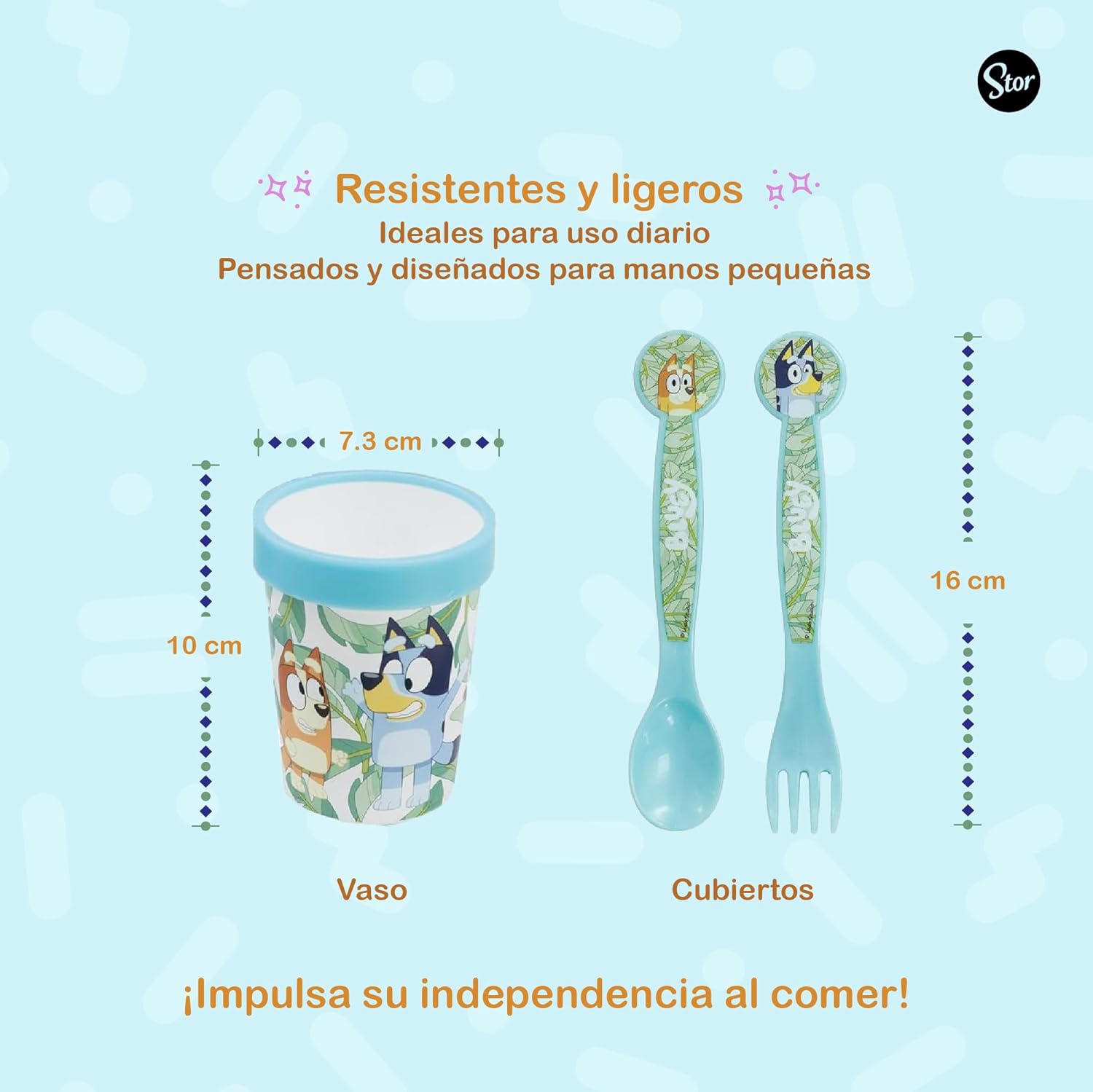 Bluey Reusable Non-Slip Children's Tableware with Two-Tone Silicone Base Composed of Plate, Bowl, Cup and Cutlery