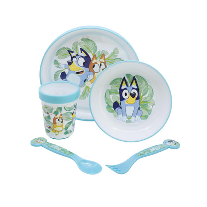 Bluey Reusable Non-Slip Children's Tableware with Two-Tone Silicone Base Composed of Plate, Bowl, Cup and Cutlery