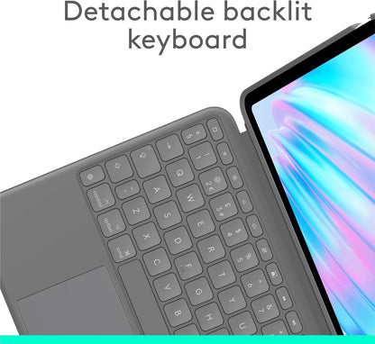 Logitech Combo Touch iPad Air 11-inch (M2), iPad Air (4th & 5th gen - 2020, 2022)(2024) Keyboard Case - Detachable backlit keyboard with kickstand, QWERTY UK English Layout - Grey
