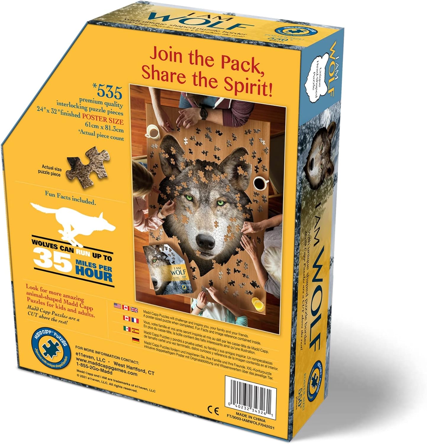 Madd Capp Puzzles - I AM Wolf - 550 Pieces - Animal Shaped Jigsaw Puzzle