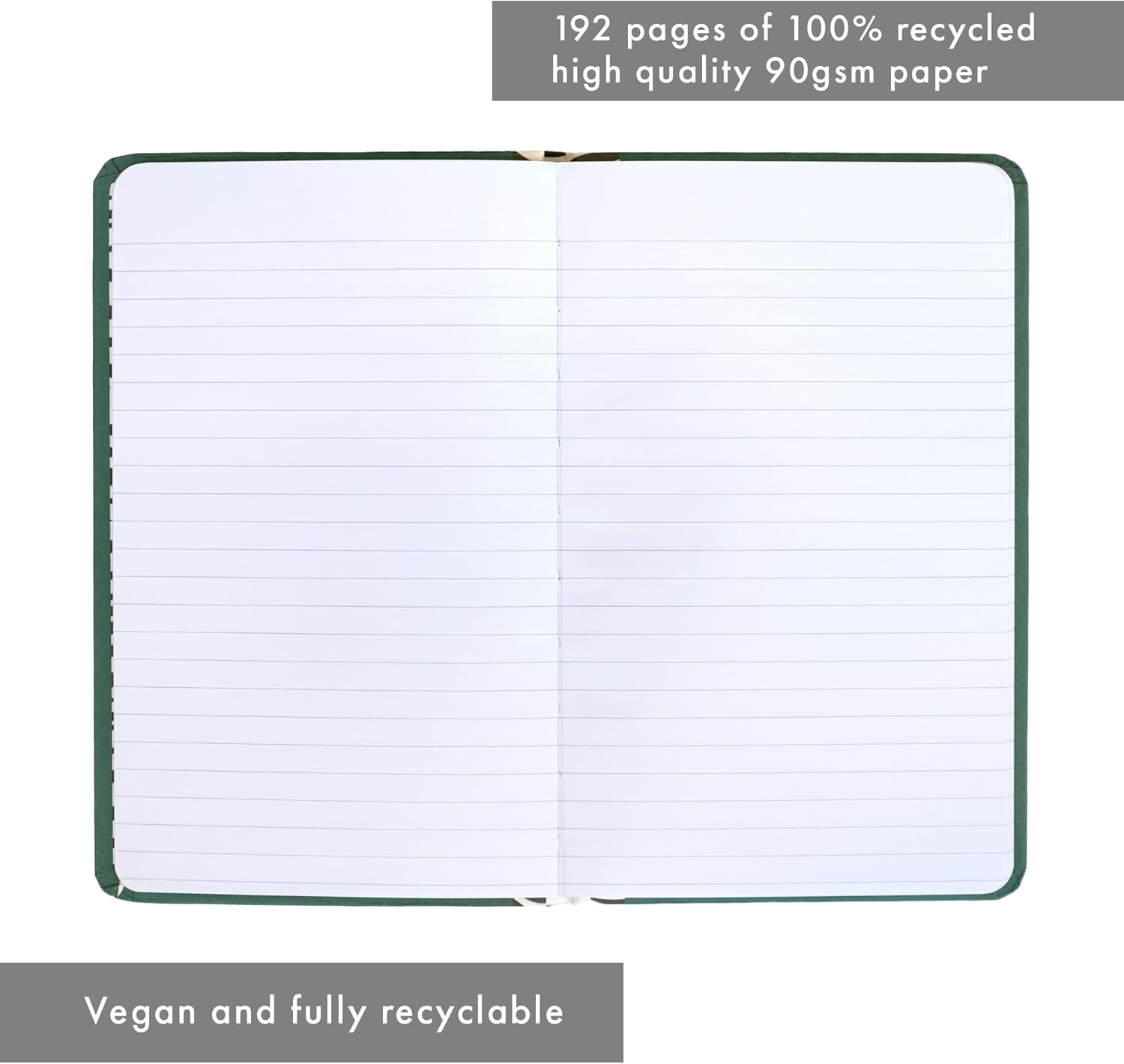 Pukka Pad, Pukka Planet A5 Soft Cover Notebook – Casebound Journal with 192 Pages of 8mm Ruled 90GSM Paper – Feature Acid-Free, Vegan Inks and Glue with Recycled Paper, 21.5 x 13.4cm - Leaf It