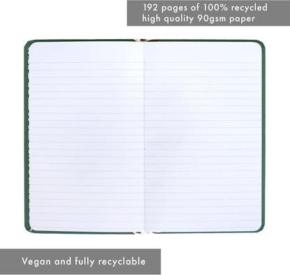 Pukka Pad, Pukka Planet A5 Soft Cover Notebook – Casebound Journal with 192 Pages of 8mm Ruled 90GSM Paper – Feature Acid-Free, Vegan Inks and Glue with Recycled Paper, 21.5 x 13.4cm - Leaf It