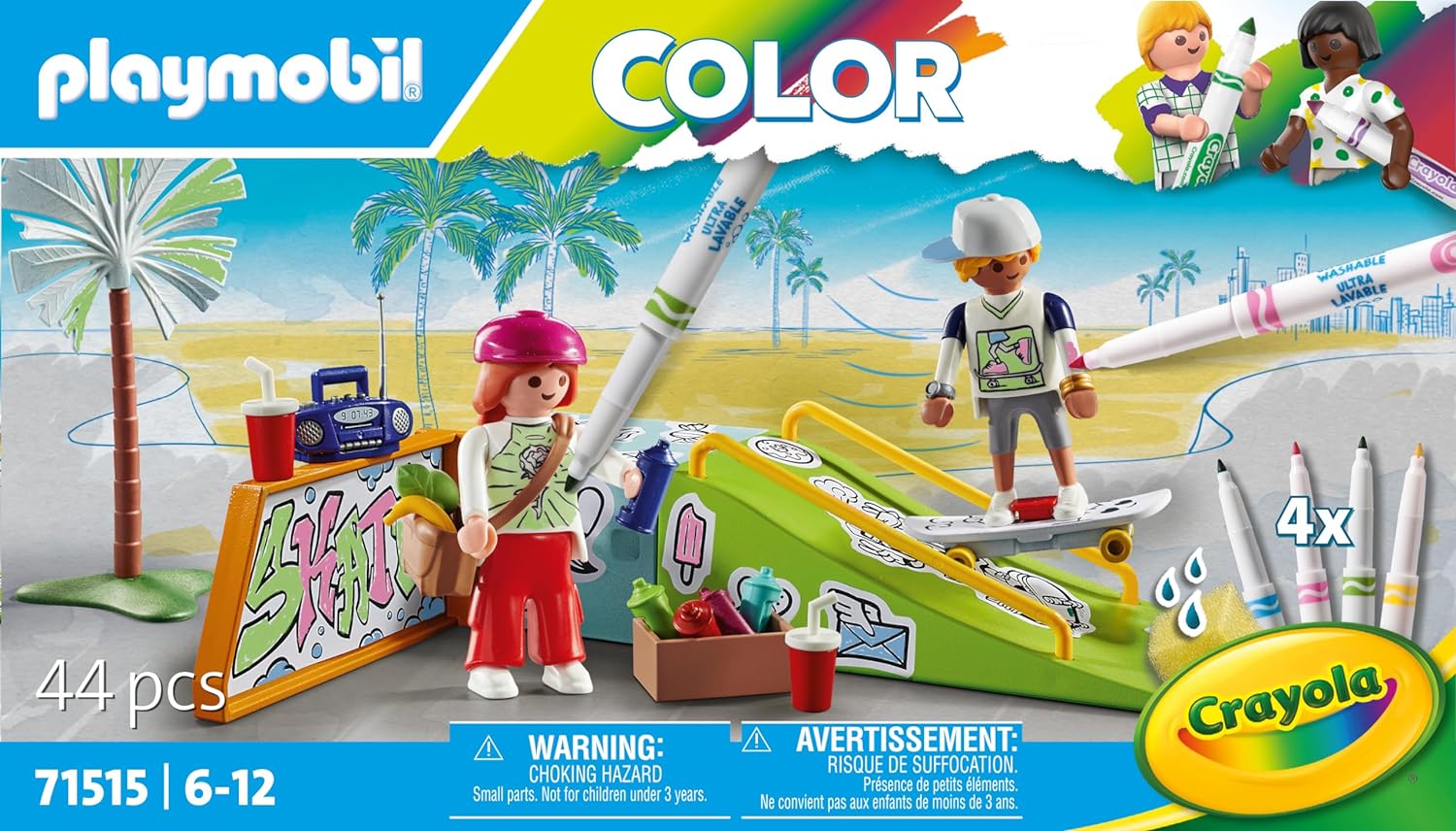 PLAYMOBIL Color 71515 Skatepark, audaces Acrobacias en monopatín, con bolígrafos y Accesorios solubles en Agua, Juguetes para niños y niñas a Partir de 6 años