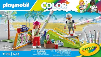 PLAYMOBIL Color 71515 Skatepark, audaces Acrobacias en monopatín, con bolígrafos y Accesorios solubles en Agua, Juguetes para niños y niñas a Partir de 6 años