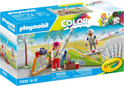 PLAYMOBIL Color 71515 Skatepark, audaces Acrobacias en monopatín, con bolígrafos y Accesorios solubles en Agua, Juguetes para niños y niñas a Partir de 6 años