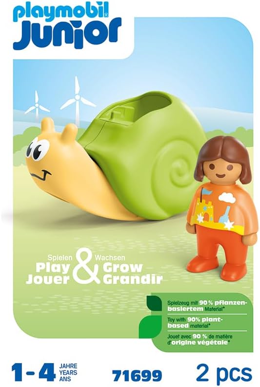 PLAYMOBIL 71699 JUNIOR: Rocking Snail with Rattle Feature, early learning toys with rattle feature, made from over 90% plant-based plastics, gifting toy, playsets suitable for children ages 12 months+