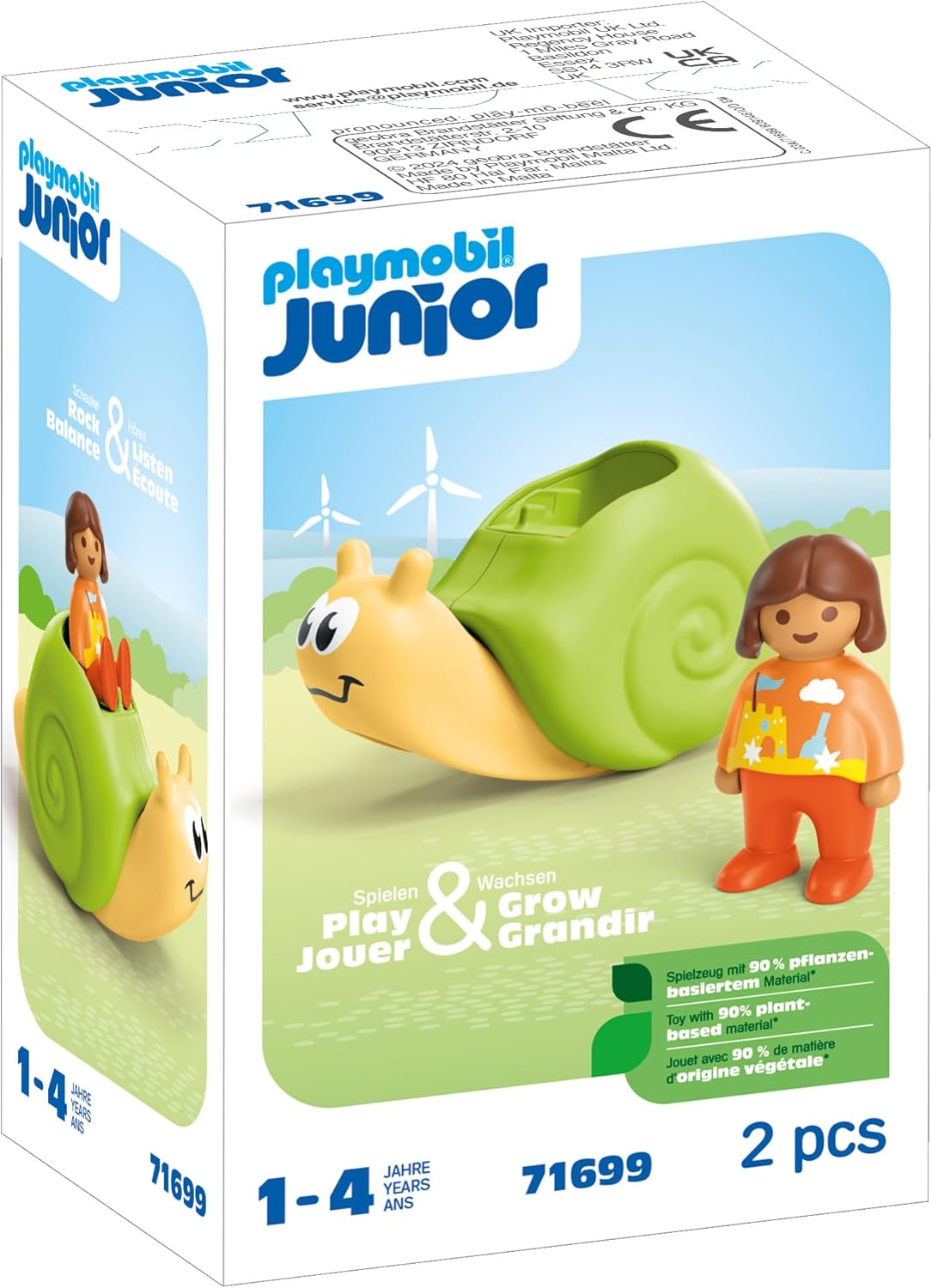 PLAYMOBIL 71699 JUNIOR: Rocking Snail with Rattle Feature, early learning toys with rattle feature, made from over 90% plant-based plastics, gifting toy, playsets suitable for children ages 12 months+