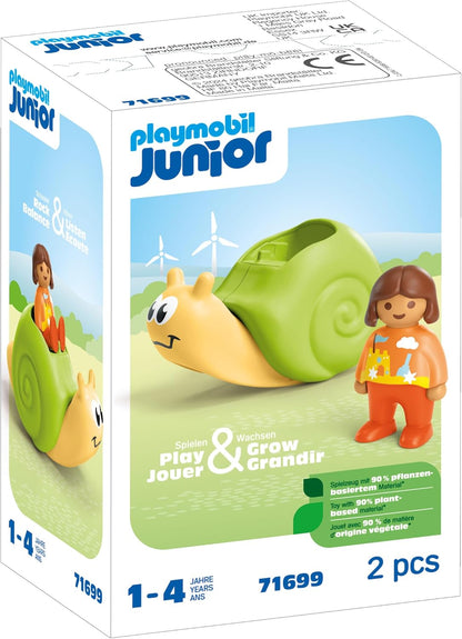 PLAYMOBIL 71699 JUNIOR: Rocking Snail with Rattle Feature, early learning toys with rattle feature, made from over 90% plant-based plastics, gifting toy, playsets suitable for children ages 12 months+