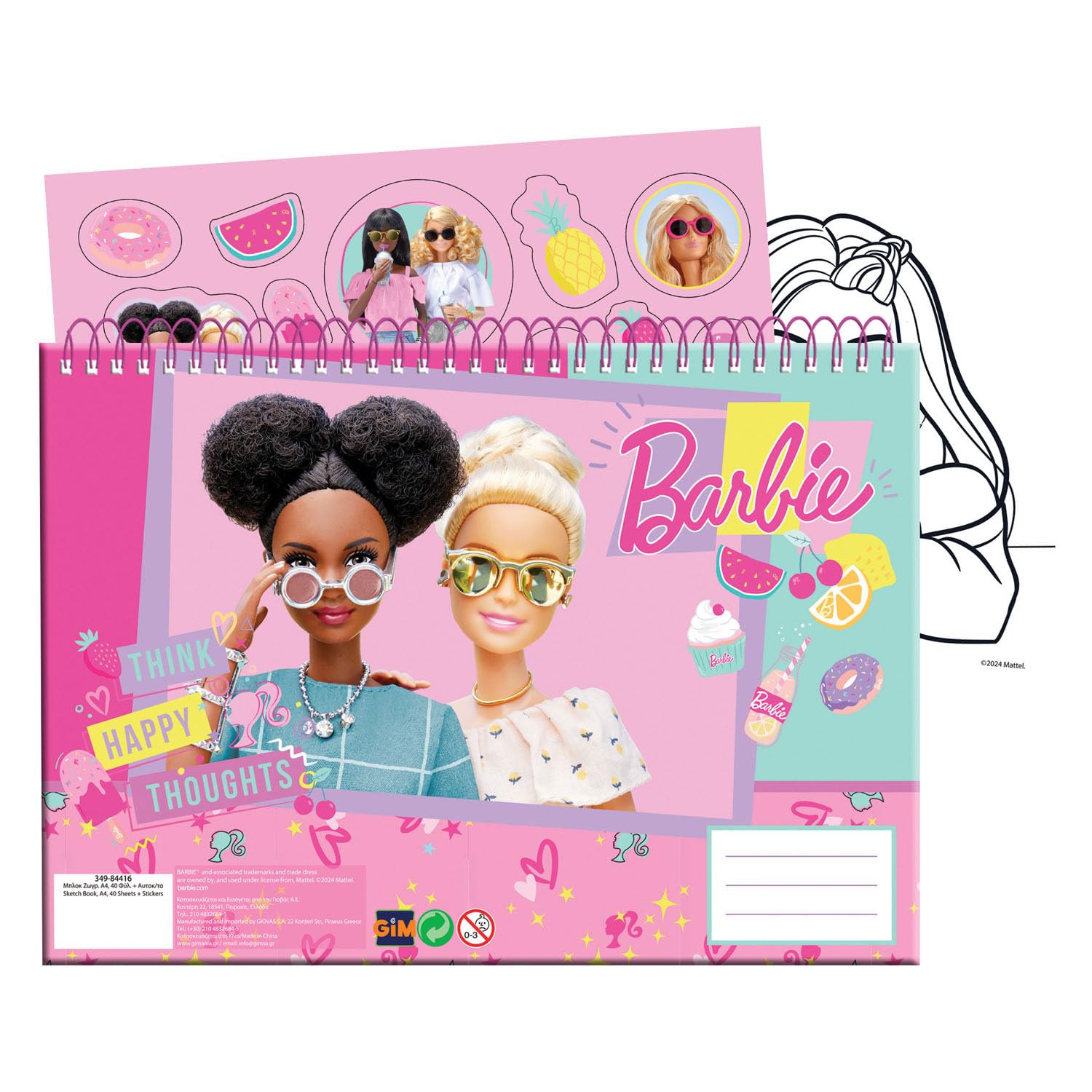 Blocco da disegno Barbie, 40 fogli con adesivi