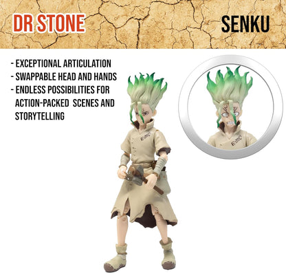 Boss Fight Studio Dr. Stone Senku Action Figure – Highly Articulate Collectible Figurine with Accessories Including Alternate Heads and Hands, Ramen, Sextant, Axe, Bottles, and Flasks – 4” Scale Senku Ishigami