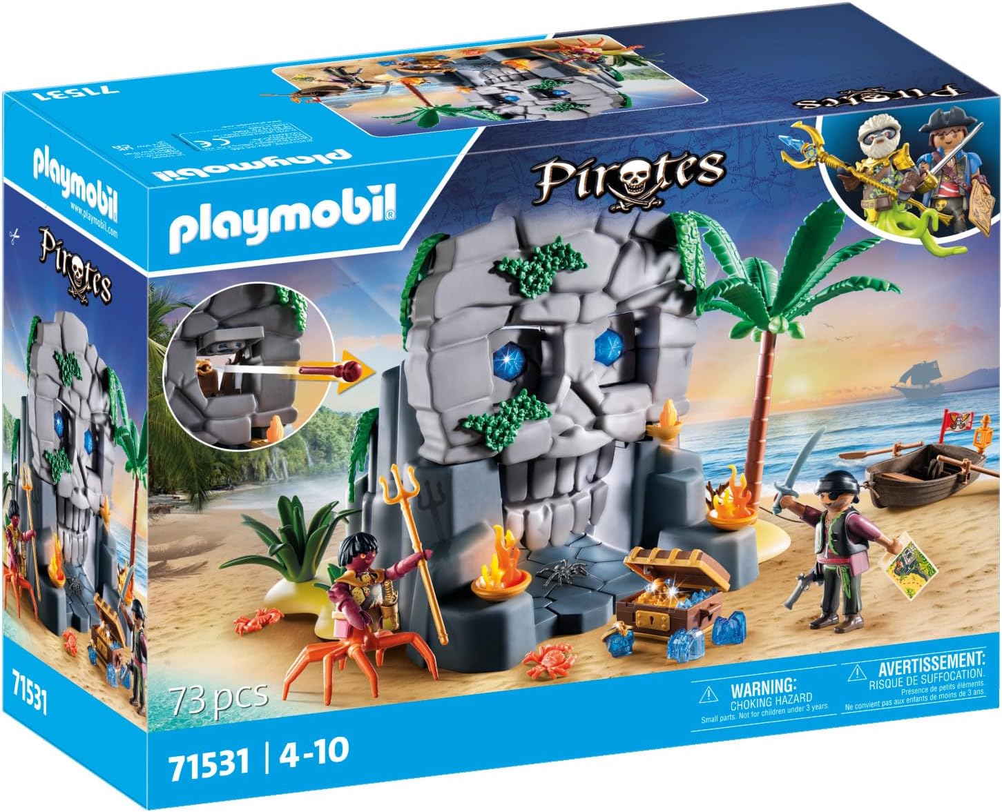 PLAYMOBIL Pirates 71531 Totenkopfinsel, spannungsgeladenes Abenteuer auf der Kristallschädel-Insel, inklusive Piratenfigur und gefährlichem Krabbenmann, detailreiches Spielzeug für Kinder ab 4 Jahren