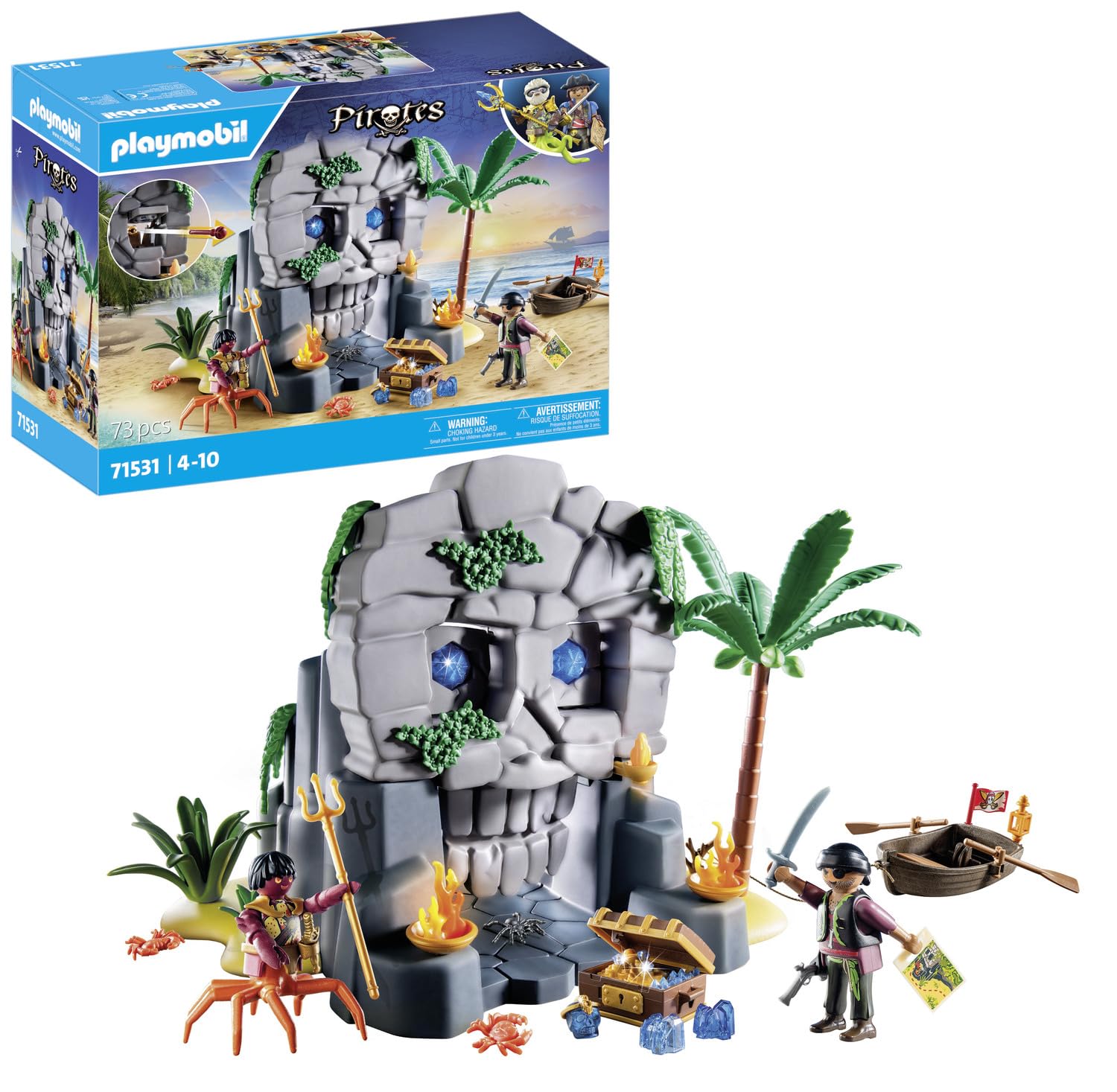 PLAYMOBIL Pirates 71531 Totenkopfinsel, spannungsgeladenes Abenteuer auf der Kristallschädel-Insel, inklusive Piratenfigur und gefährlichem Krabbenmann, detailreiches Spielzeug für Kinder ab 4 Jahren