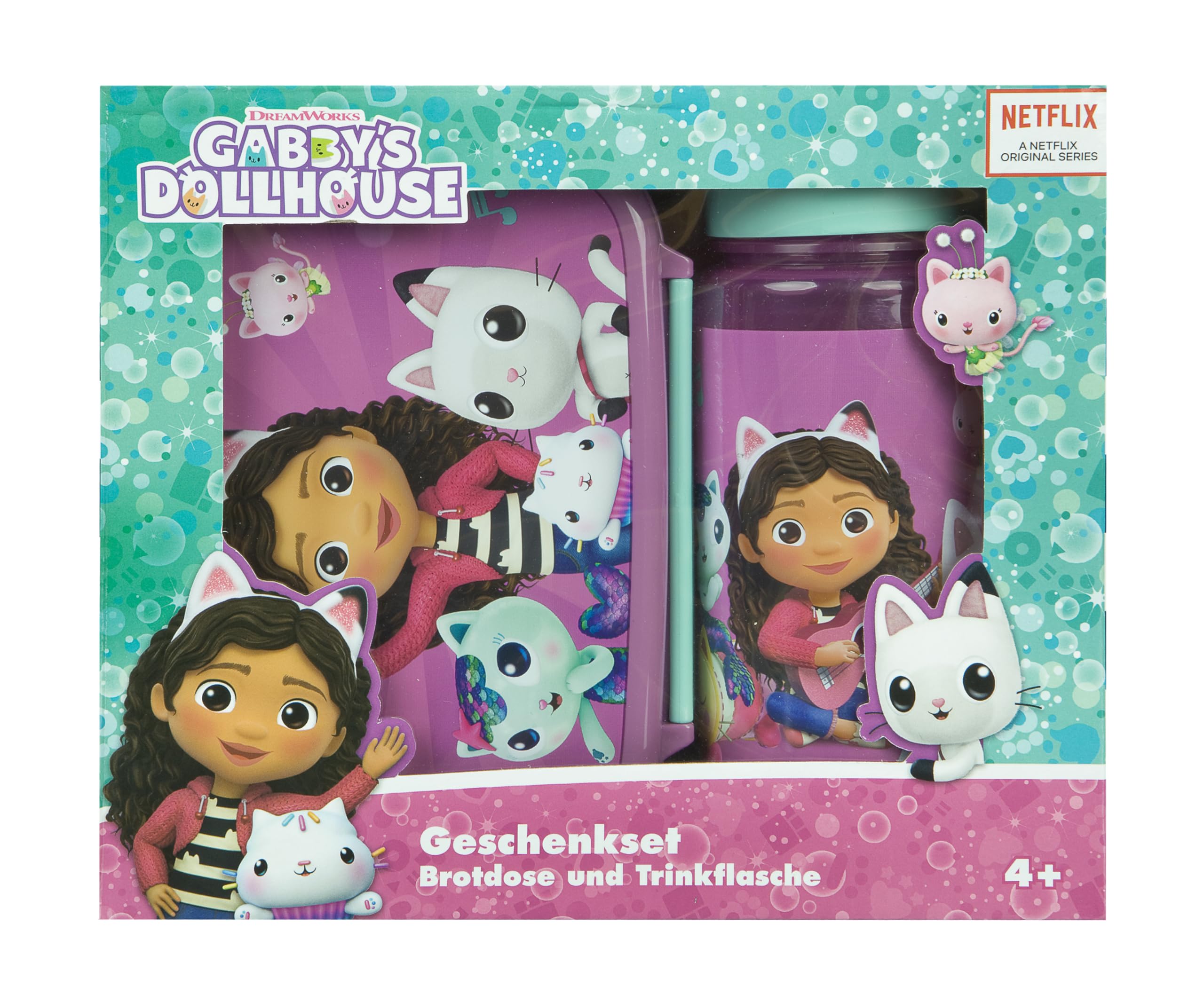 Scooli - Set di stoviglie per Bambini Gabby's Dollhouse - Set Composto da Cestino per Il Pranzo e biberon - Ideale per la Scuola o l'asilo - per Bambini dai 4 Anni - in plastica - Senza BPA