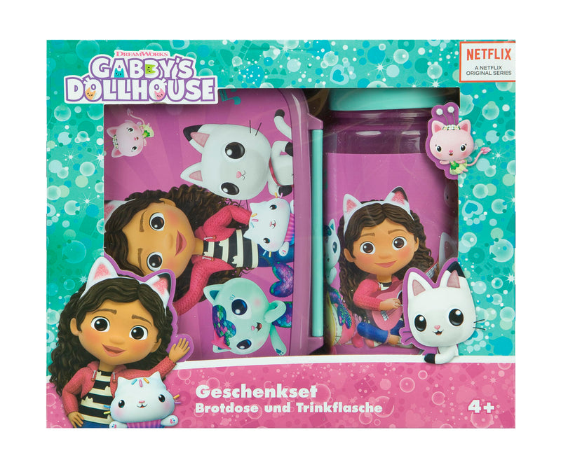 Scooli - Set di stoviglie per Bambini Gabby's Dollhouse - Set Composto da Cestino per Il Pranzo e biberon - Ideale per la Scuola o l'asilo - per Bambini dai 4 Anni - in plastica - Senza BPA