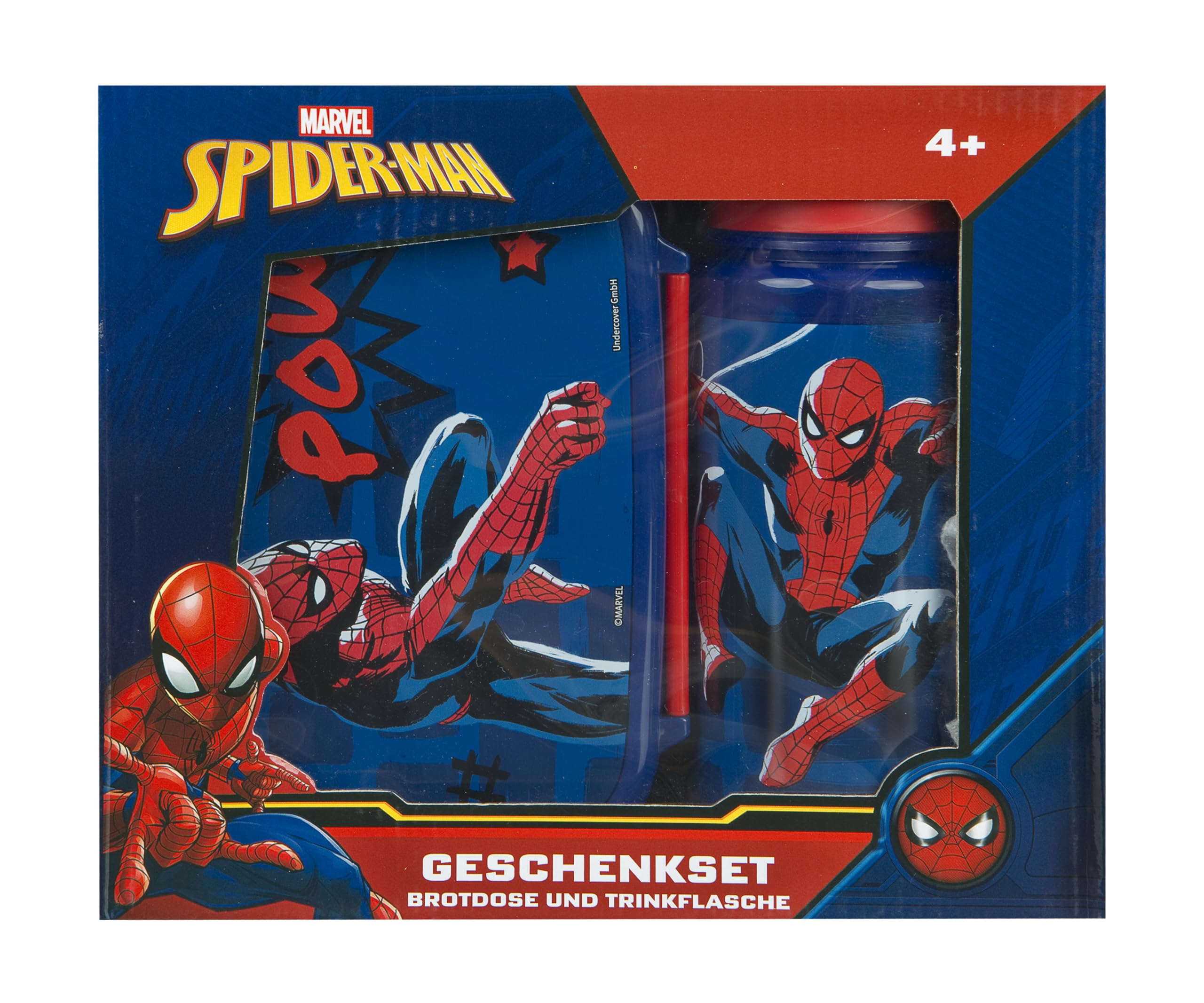 Scooli - Set di stoviglie per Bambini Spider Man - Set Composto da Cestino per Il Pranzo e biberon - Ideale per la Scuola o l'asilo - per Bambini dai 4 Anni - in plastica - Senza BPA