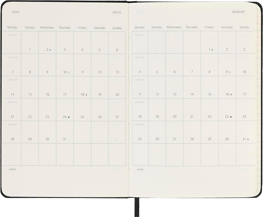 Moleskine Weekly Planner, Vertical 12-Month 2025 Agenda, HardCover and Elastic Closure, Black Color, Pocket Format 9 x14 cm