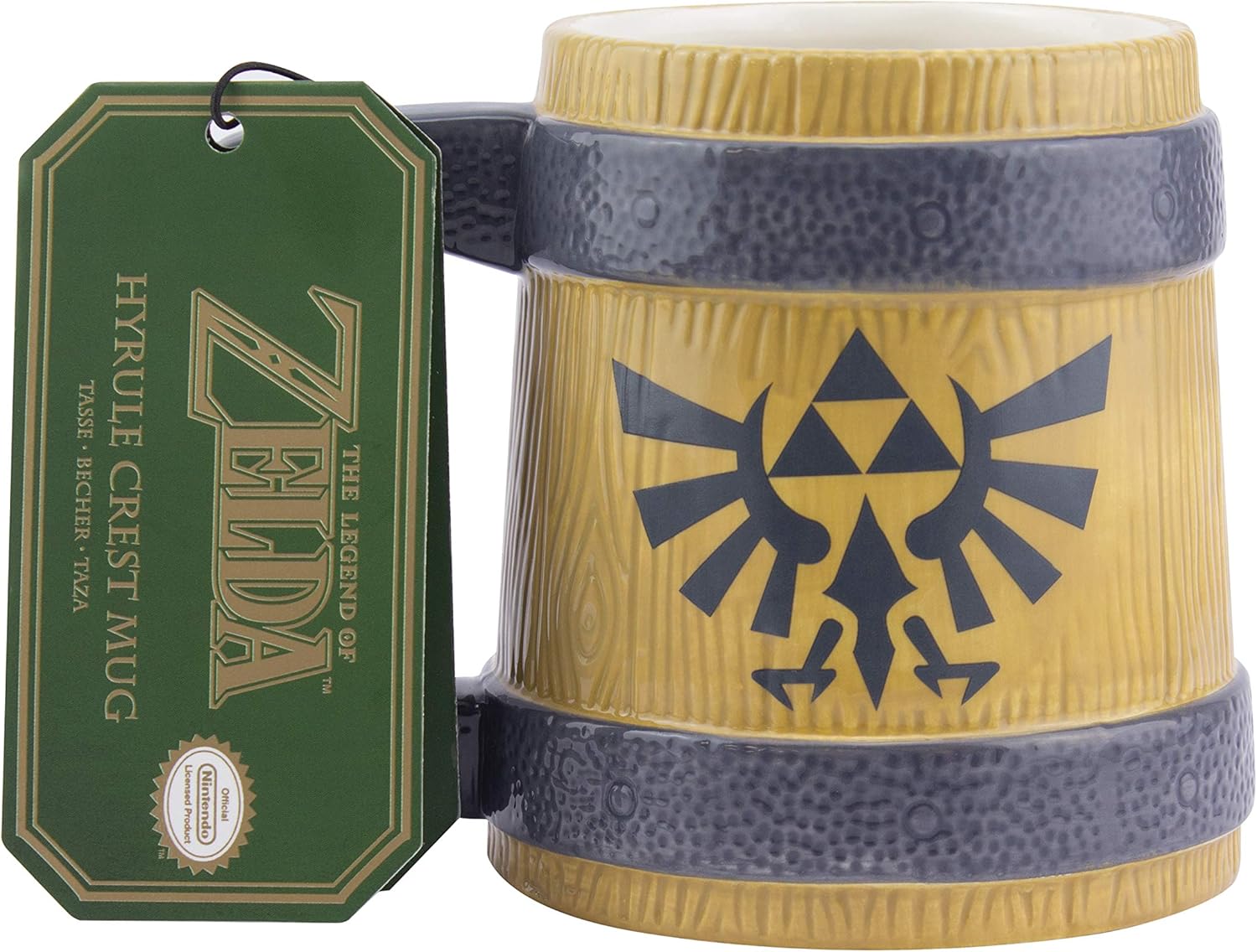 Paladone Legend of Zelda Hyrule Crest Mug - 600ml Ceramic Tankard-Style Coffee Cup, Wooden Barrel Design, Perfect for Gamers and Collectors, Official Nintendo Product
