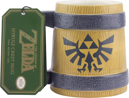 Paladone Legend of Zelda Hyrule Crest Mug - 600ml Ceramic Tankard-Style Coffee Cup, Wooden Barrel Design, Perfect for Gamers and Collectors, Official Nintendo Product