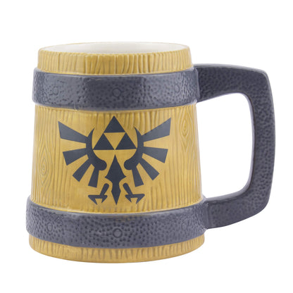 Paladone Legend of Zelda Hyrule Crest Mug - 600ml Ceramic Tankard-Style Coffee Cup, Wooden Barrel Design, Perfect for Gamers and Collectors, Official Nintendo Product