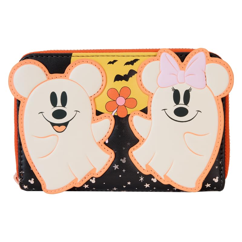 Loungefly Disney Mickey and Minnie Floral Ghost Glow Zip Around Wallet, Multicolor, Zip Around Wallet