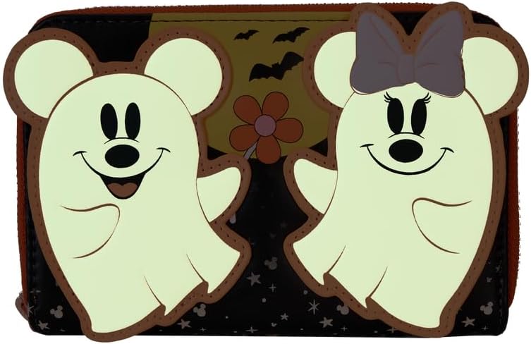 Loungefly Disney Mickey and Minnie Floral Ghost Glow Zip Around Wallet, Multicolor, Zip Around Wallet