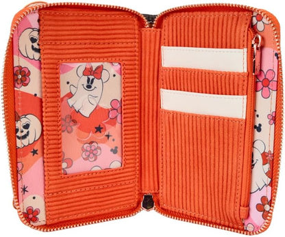 Loungefly Disney Mickey and Minnie Floral Ghost Glow Zip Around Wallet, Multicolor, Zip Around Wallet