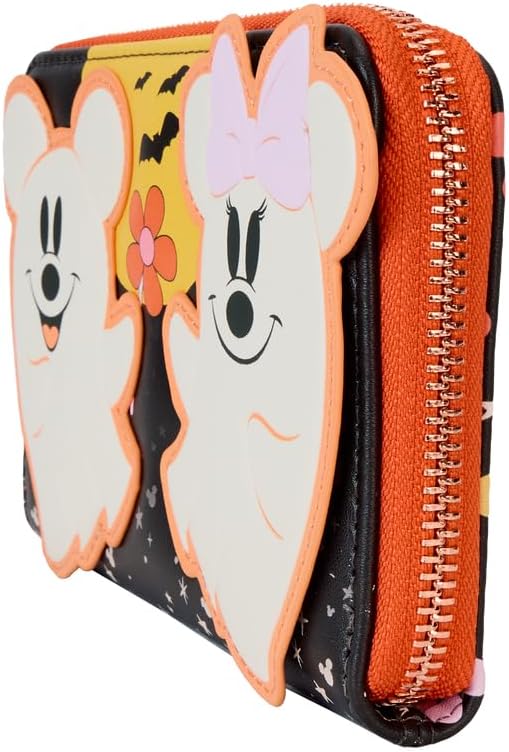 Loungefly Disney Mickey and Minnie Floral Ghost Glow Zip Around Wallet, Multicolor, Zip Around Wallet