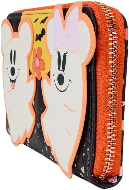 Loungefly Disney Mickey and Minnie Floral Ghost Glow Zip Around Wallet, Multicolor, Zip Around Wallet