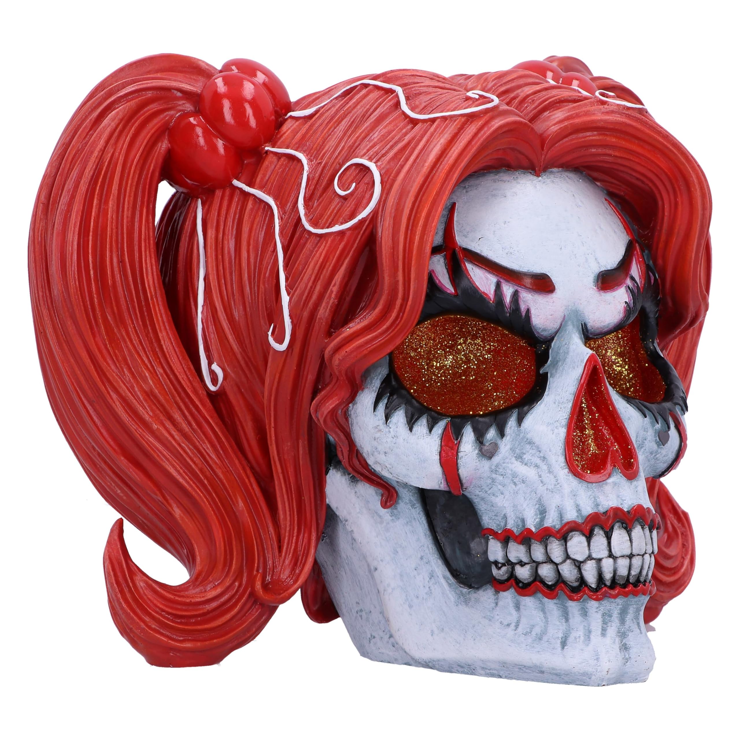 Nemesis Now Drop Dead Gorgeous Clown-Puppenschädel mit Glitzeraugen, 19 cm, aus feinstem Kunstharz, fachmännisch handbemalt