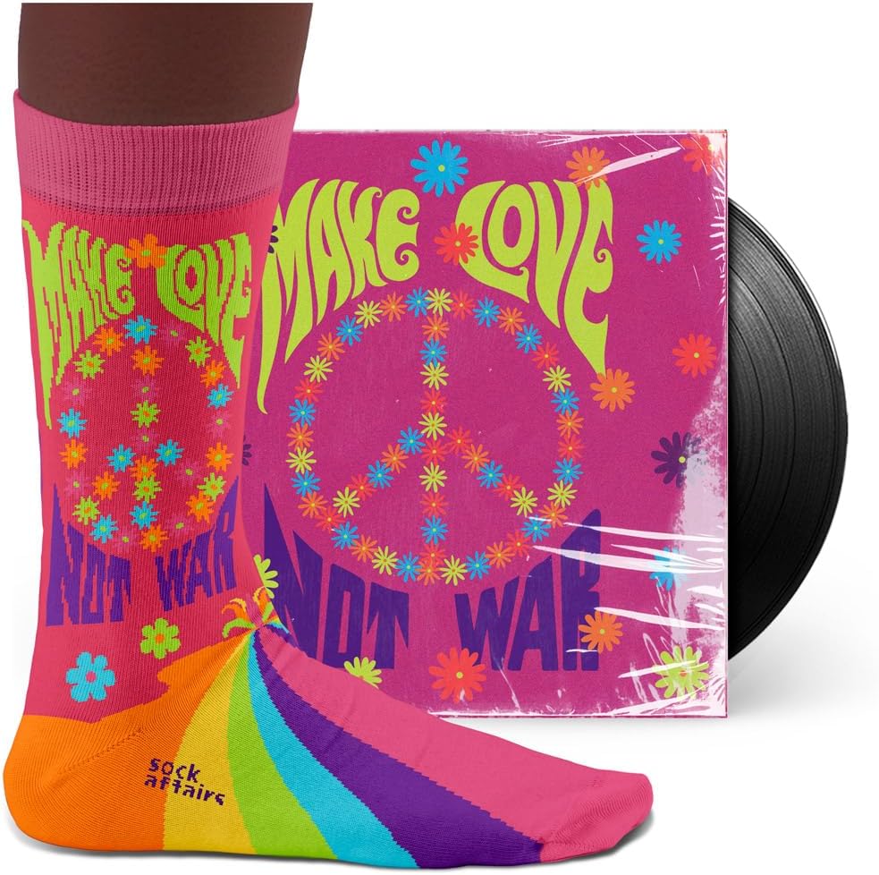 Peace & Love Socks, Hippie Accessories - Perfect present for hippie fans, Cotton Socks, Only 2 sizes, for Men and Women,4-7 and 7½-11½