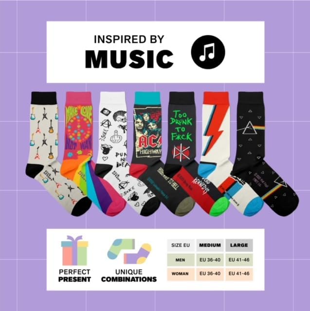Pink Floyd The Dark Side of The Moon Socks, 50th Anniversary - Perfect Present for music lovers and fans, Cotton Socks, 2 Sizes, 4-7 and 7½-11½