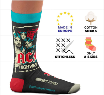 ACDC, Highway to Hell Socks - Perfect Present for rock lovers and fans, Cotton Socks, Only 2 Sizes, 4-7 and 7½-11½